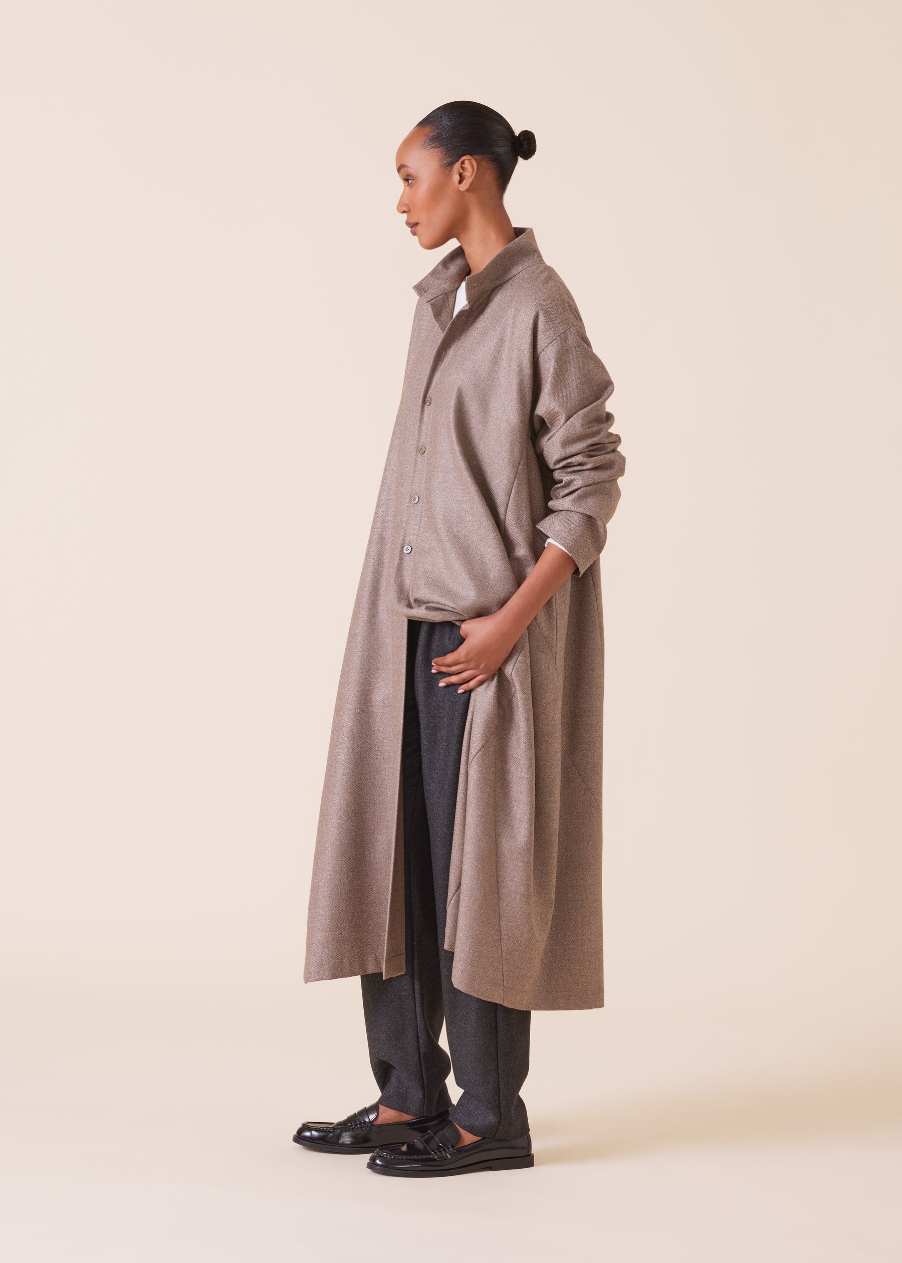 wool silk mix caucasus robe coat with stand collar