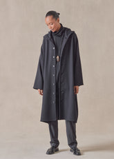 wool cashmere mix wide hooded buttoned coat - 3/4 length