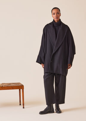 wool cashmere mix sloped shoulder shawl collar cuffed coat - long plus