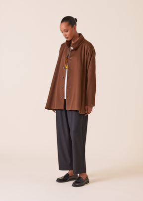 wool cashmere mix high neck caucasus coat - long