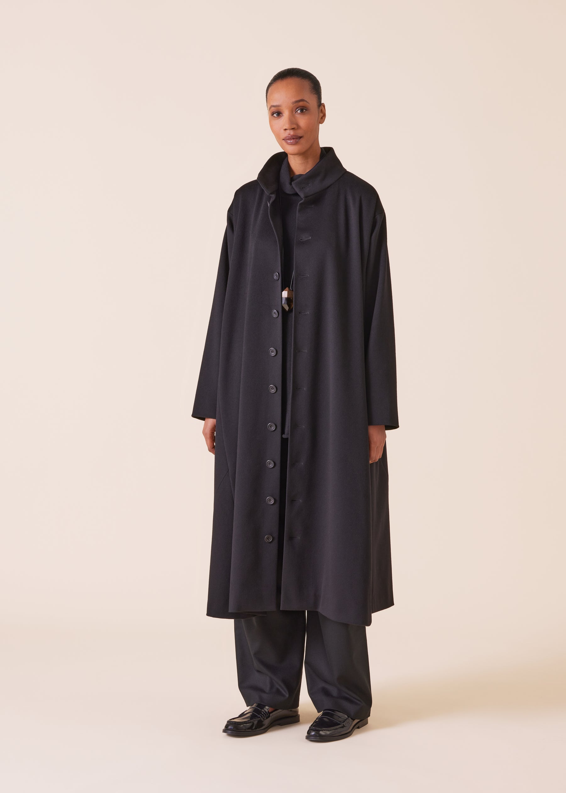 wool cashmere mix high neck caucasus coat - full length