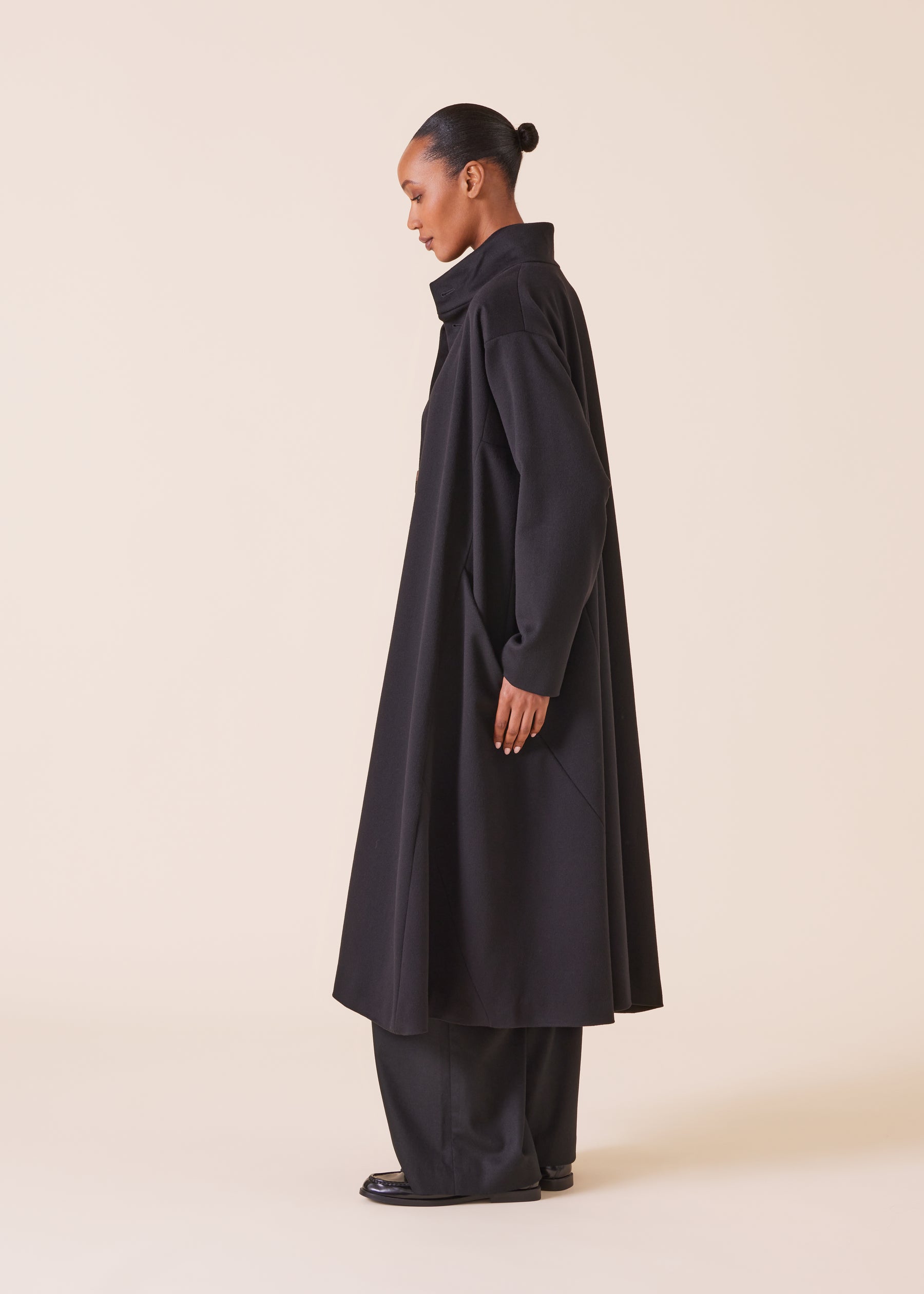 wool cashmere mix high neck caucasus coat - full length